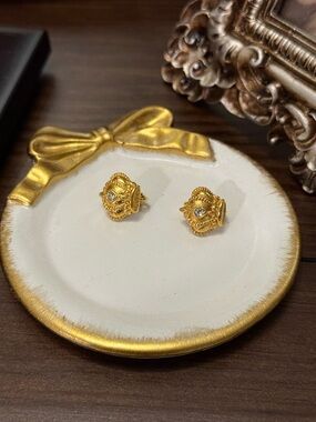 Gold-Tone Filigree Crown Clip-On Earrings